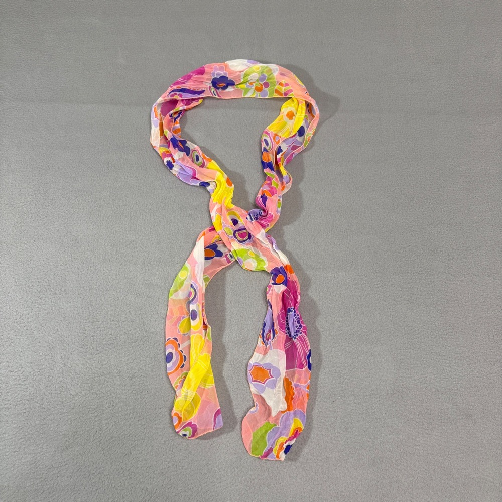 Y2K Skinny Scarf Womens Pink Floral‎ Retro Psychedelic Sheer Lightweight